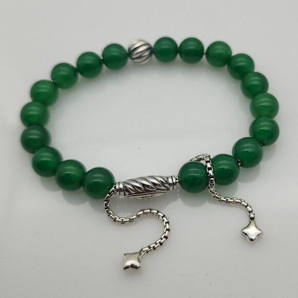 David Yurman Spiritual Bead Bracelet Sterling Silver with Green Onyx  and Silver - Picture 1 of 4